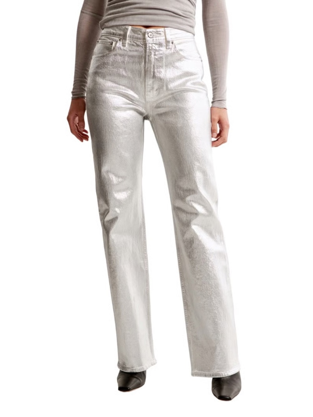 NWT Abercrombie & Fitch Curve Love High Rise 90s Relaxed Silver Jeans size 24